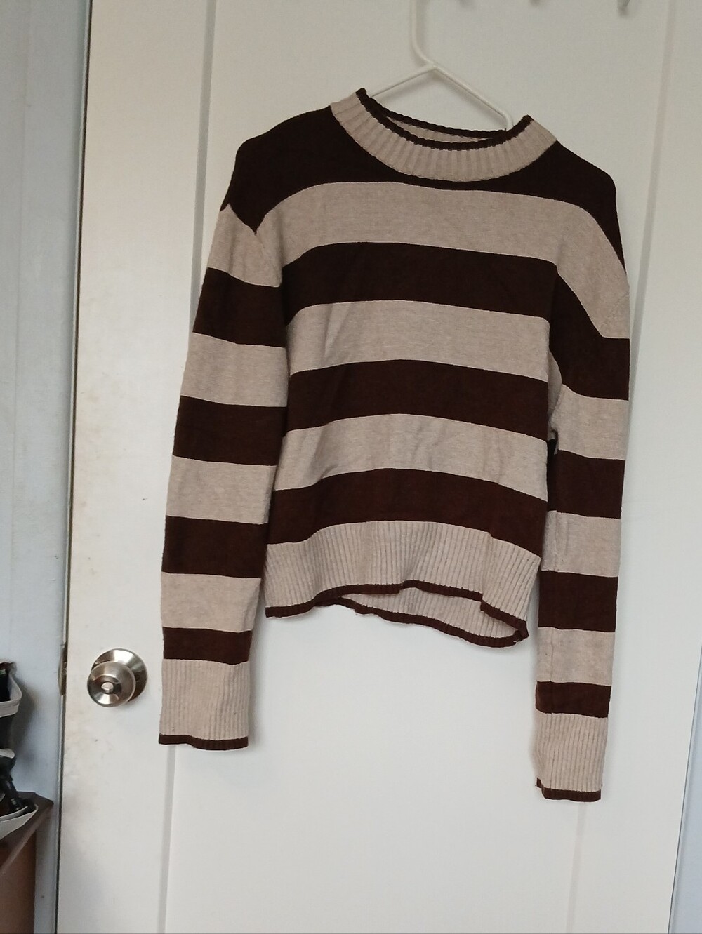 Striped Crewneck Sweater - Brown and Cream